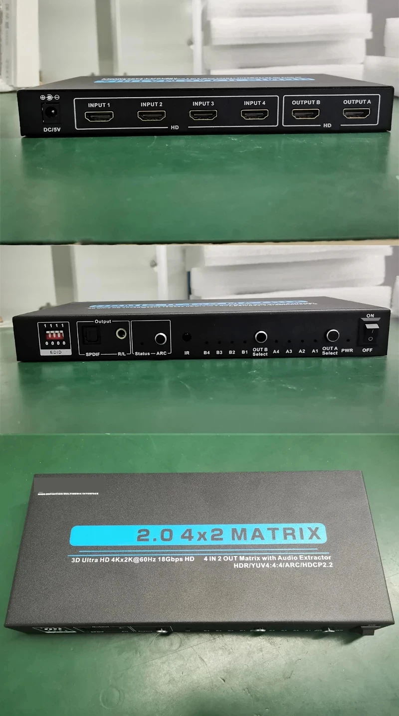 

4K 60HZ 4x2 Matrix Switch 4 In 2 Out HDMI-compatible Matrix Monitor Splitter Converter 3D HDR EDID ARC SPDIF R/L Audio Extractor
