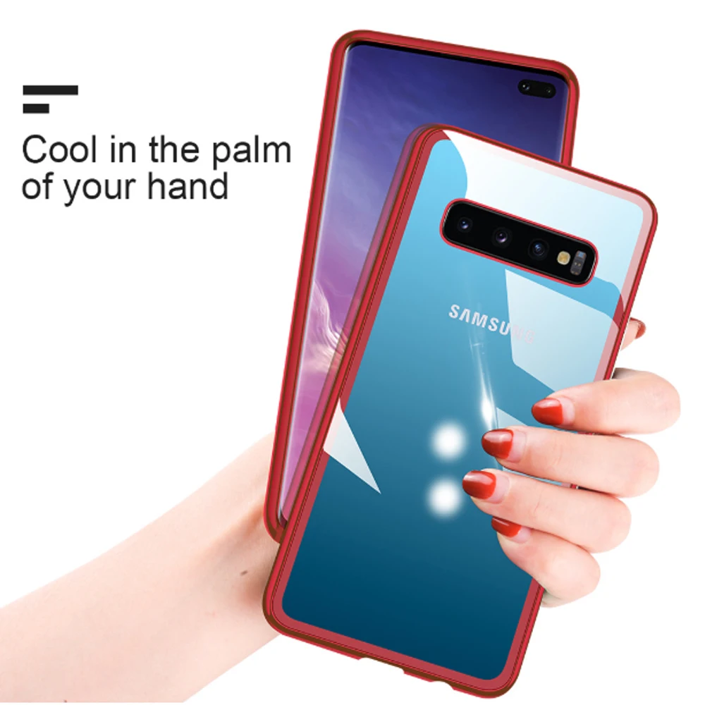 Macaron magnetic suction mobile phone case for Samsung S10plus transparent glass shell galaxy S10E Magneto PC full package | Мобильные