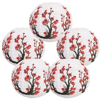 12 inch cherry blossom japanesechinese paper lanterns set of 5 red sakura