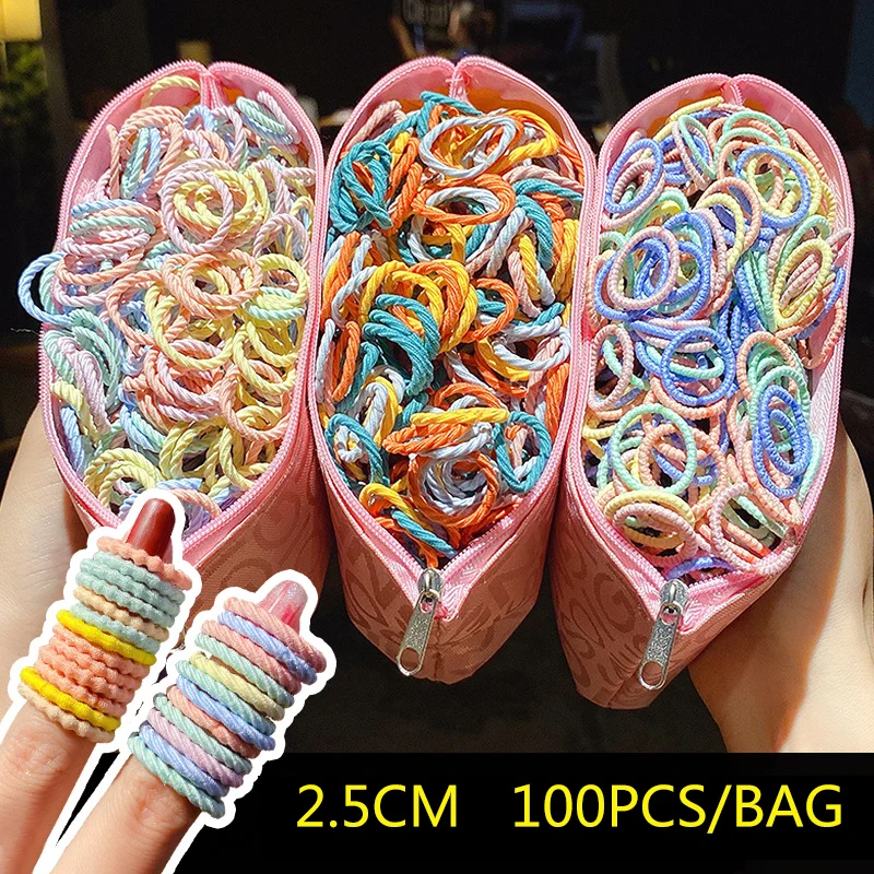 100/1000Pcs/Pack Hair Ties Elastic Scrunchies Hair Bands Rope Kids Hair Accessories For Girls Gum Ponytail Holder Rubber Bands