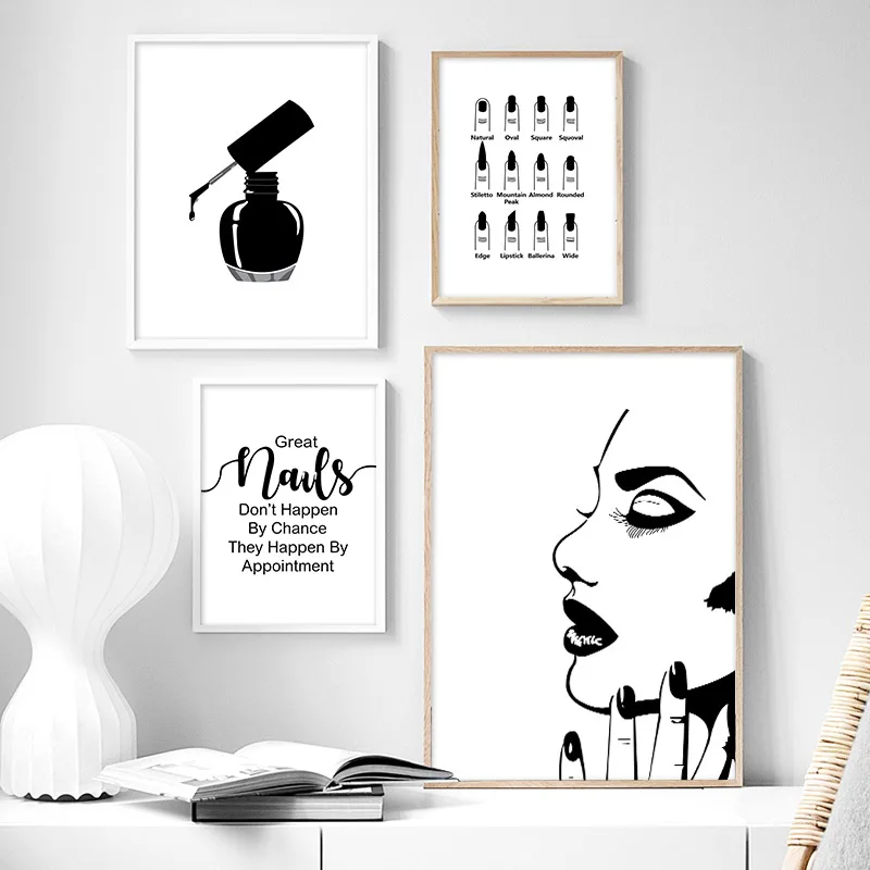 Черно белый модный постер для девочек рисунок ногтей макияж холст настенная