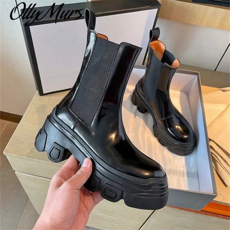 

Ollymurs Winter women's short boots round toe increase thick bottom thick heel short boots black fashion casual short boots