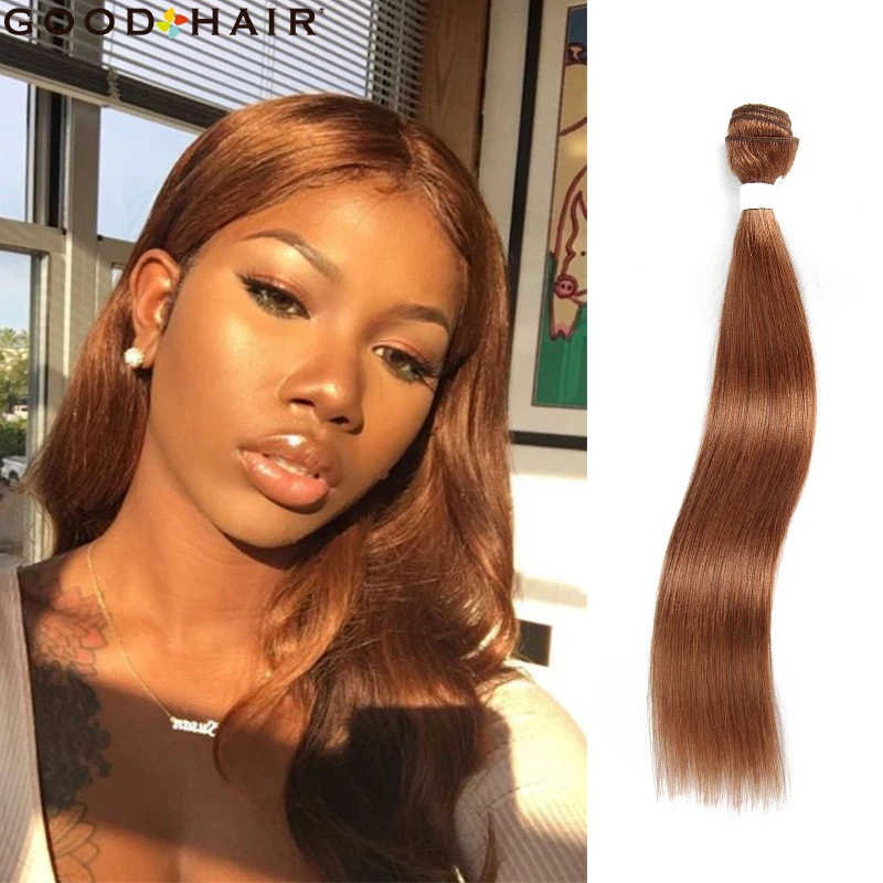 

Пряди коричневых человеческих волос 8-26 дюймов, бразильские прямые искусственные пряди, 100% нереми, наращивание волос, 1 шт. GOODHAIR