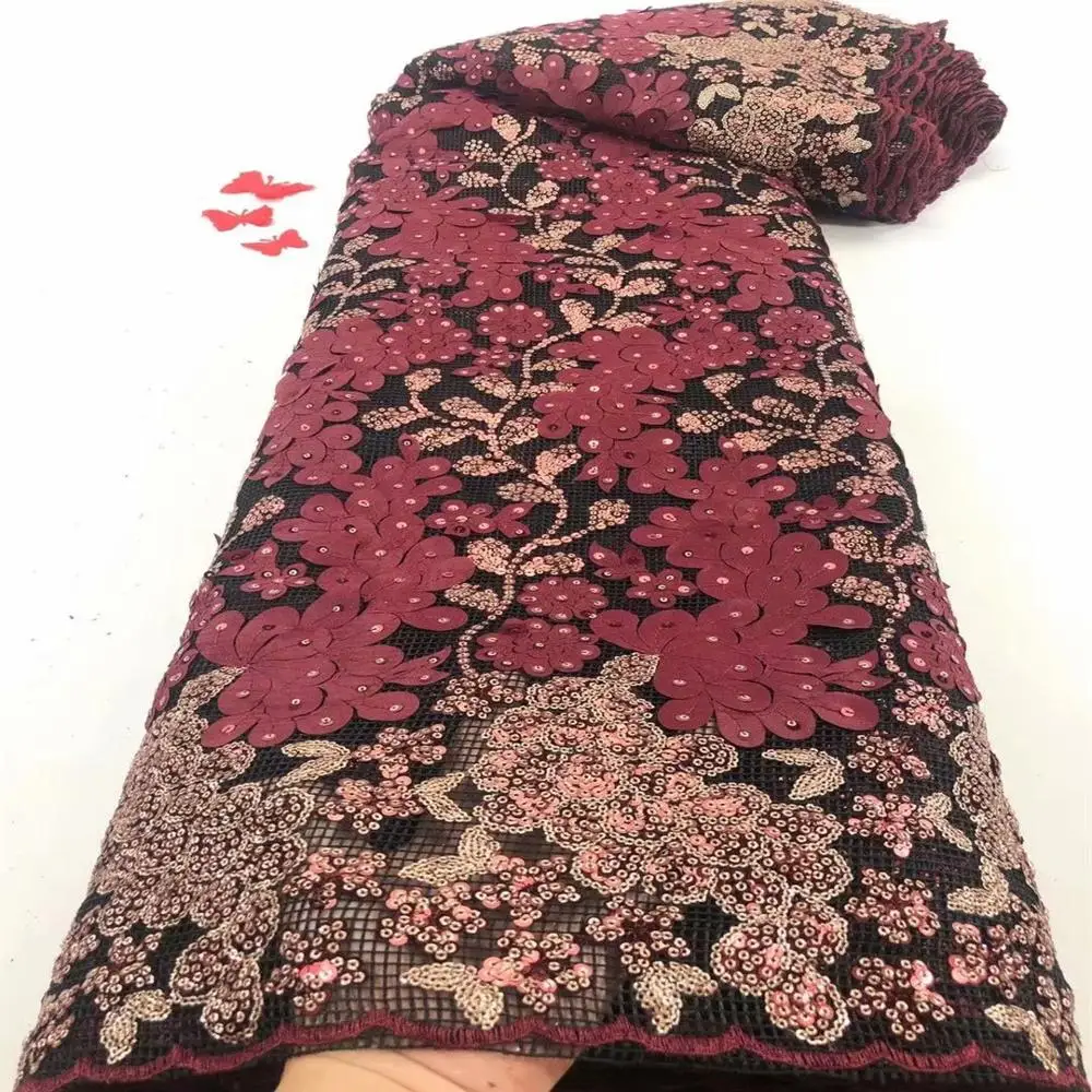 Latest African Lace Fabric 2020 High Quality French Net With 3d Sequins Nigerian Fabrics For Wedding Dress 5 Yards | Дом и сад