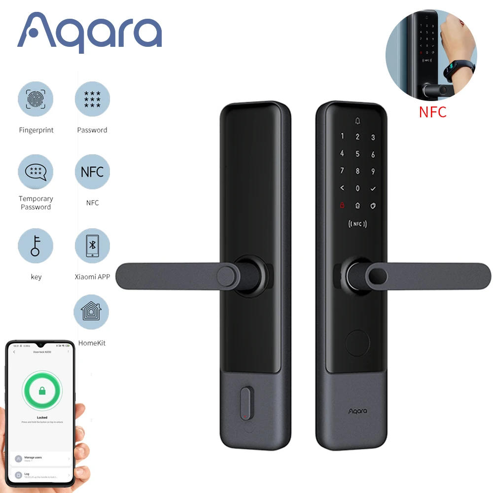 Fechadura da Porta Senha de Impressão Nfc para Apple Aqara Inteligente Digital Bluetooth Desbloquear Homekit Casa App Ligação N100 – N200