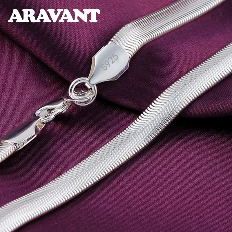

925 Sterling Silver 16/18/20/22/24 Inch 6MM Flat Snake Chain Necklace For Men Fashion Wedding Jewelry