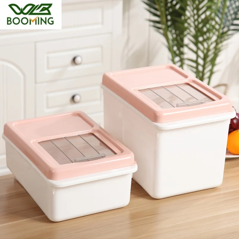 

WBBOOMING Plastic Kitchen Fresh Rice Storage Box Dust-proof Grain Storage Bottles 3 Different Sizes Top Visual Window Designs