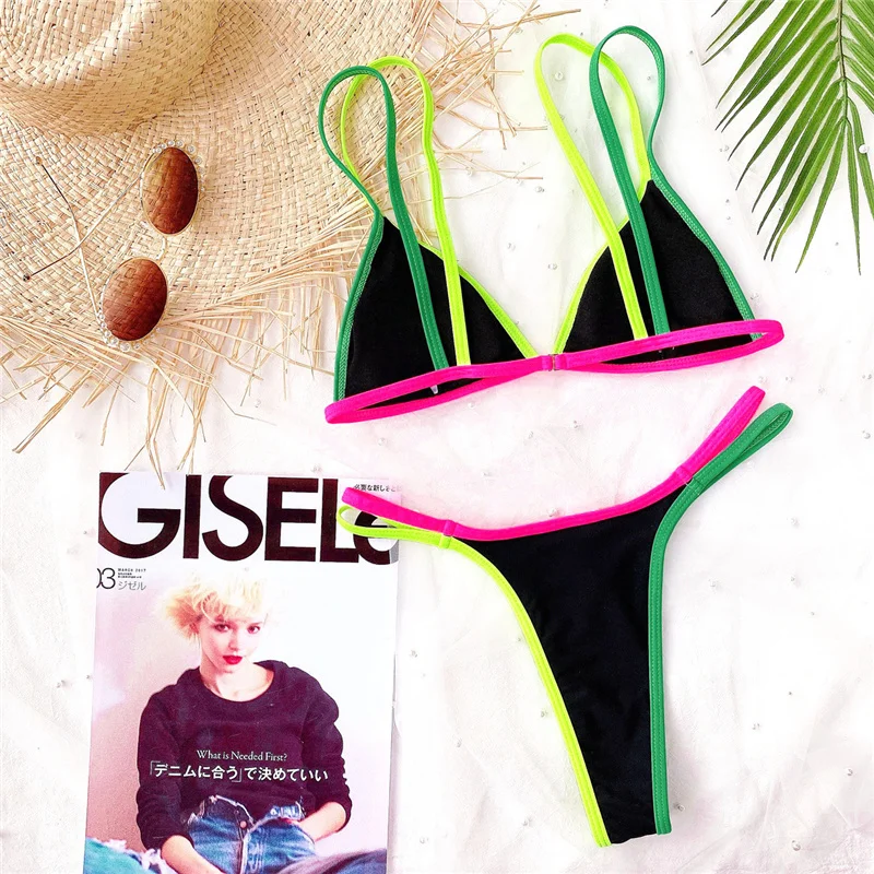 

3 Colors Sexy Thong Bikini Female Swimsuit Women Swimwear Two-pieces Bikini Set High Leg Cut Bather Bathing Suit Swim Lady