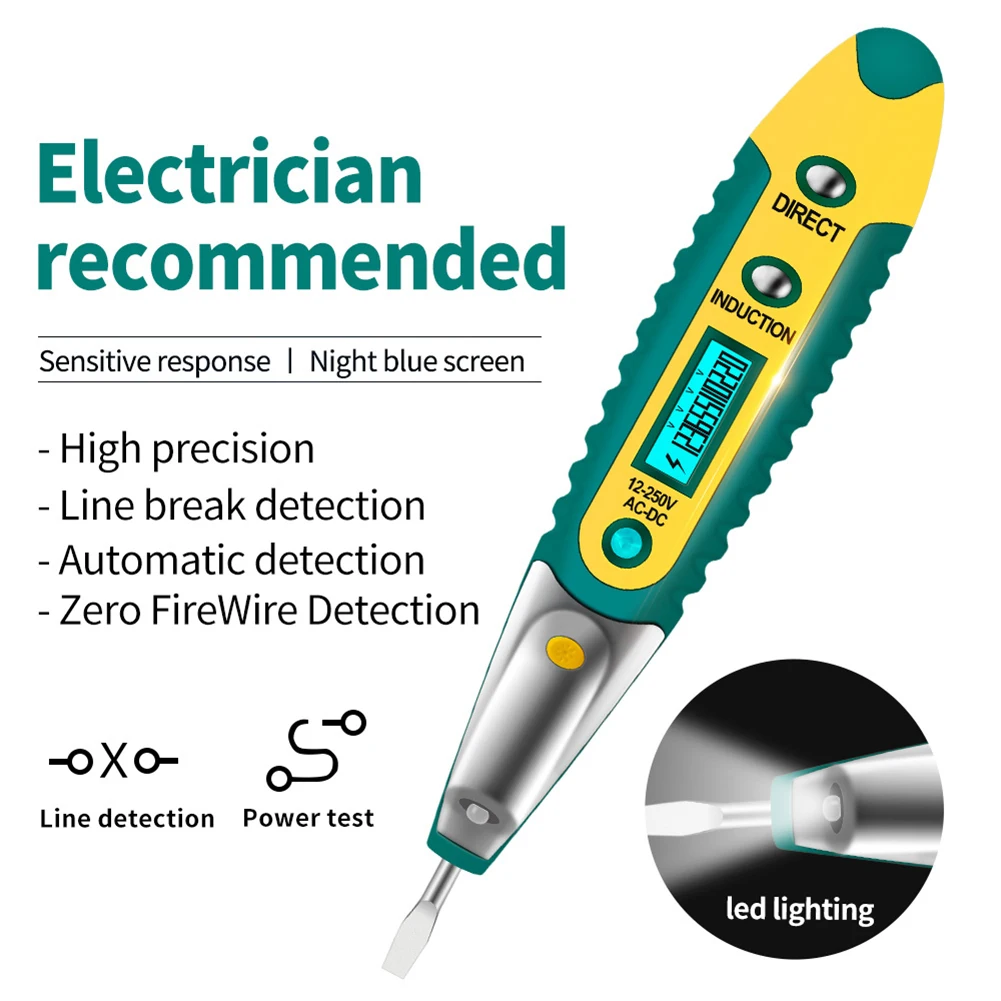 ANENG AC/DC 12-250V Non-contact LCD Digital Display Tester Screwdriver Power Outlet Electrical Voltage Detector Pen with Light |