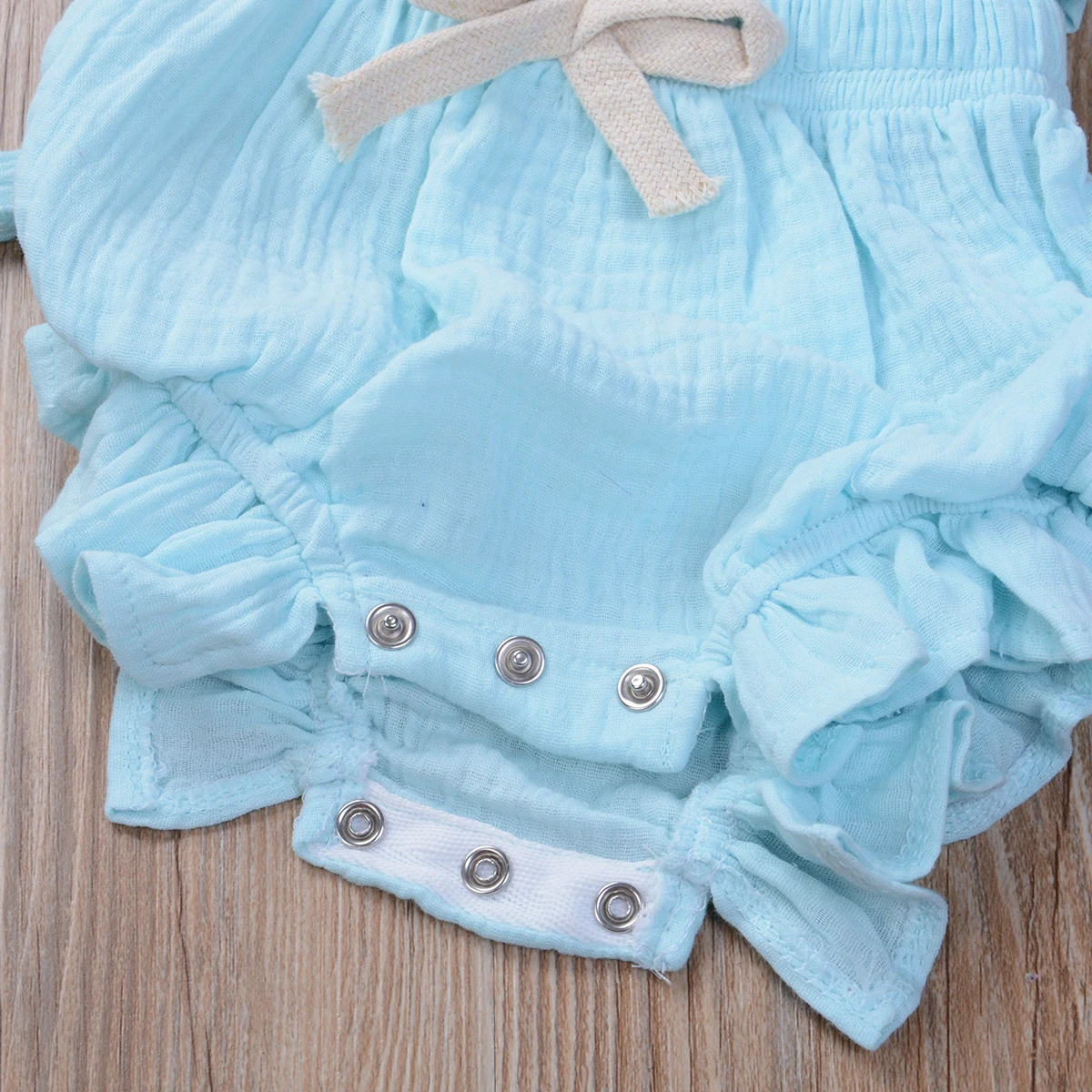 Новорожденный Младенец Девочка Лето гофрированный сплошной комбинезон хлопок