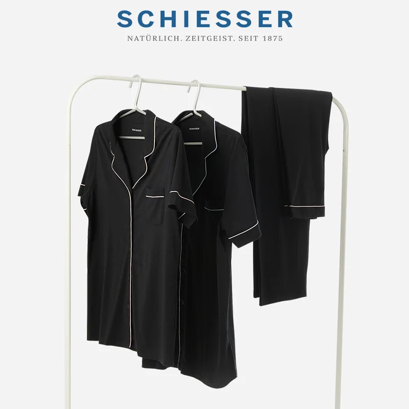 SCHIESSER 21SS Men's Cotton Modal Lapel Cardigan Short Sleeve Trousers Home Suit E5/18662H