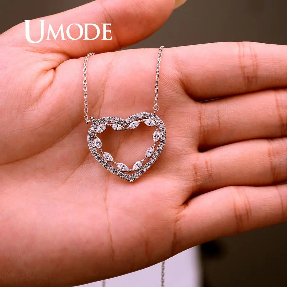 Женское колье с полым сердцем UMODE подвески и ожерелья кубическим цирконием
