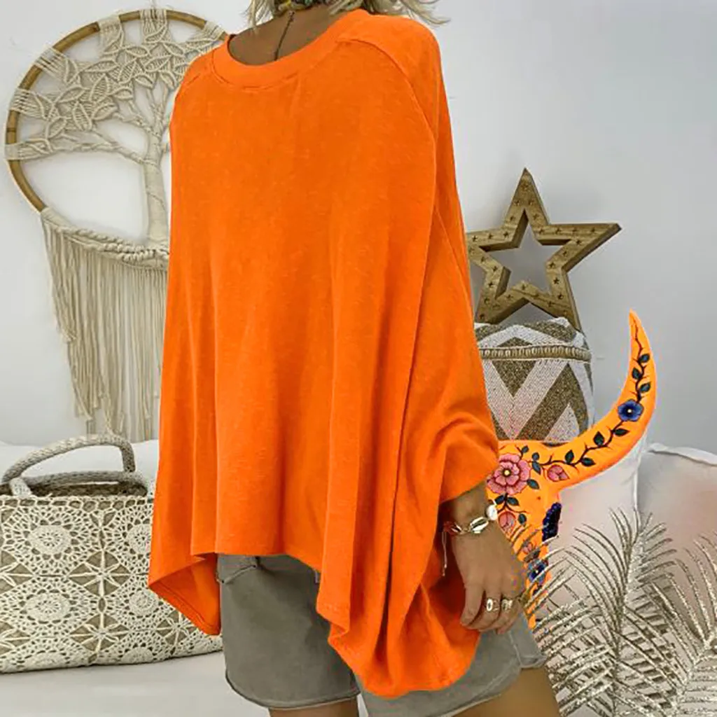 feitong Blouse Female Clothing Women's Loose Plus Size Solid Long Sleeve V-neck Pullover Blouse Tops Shirt Plus Size 5XL