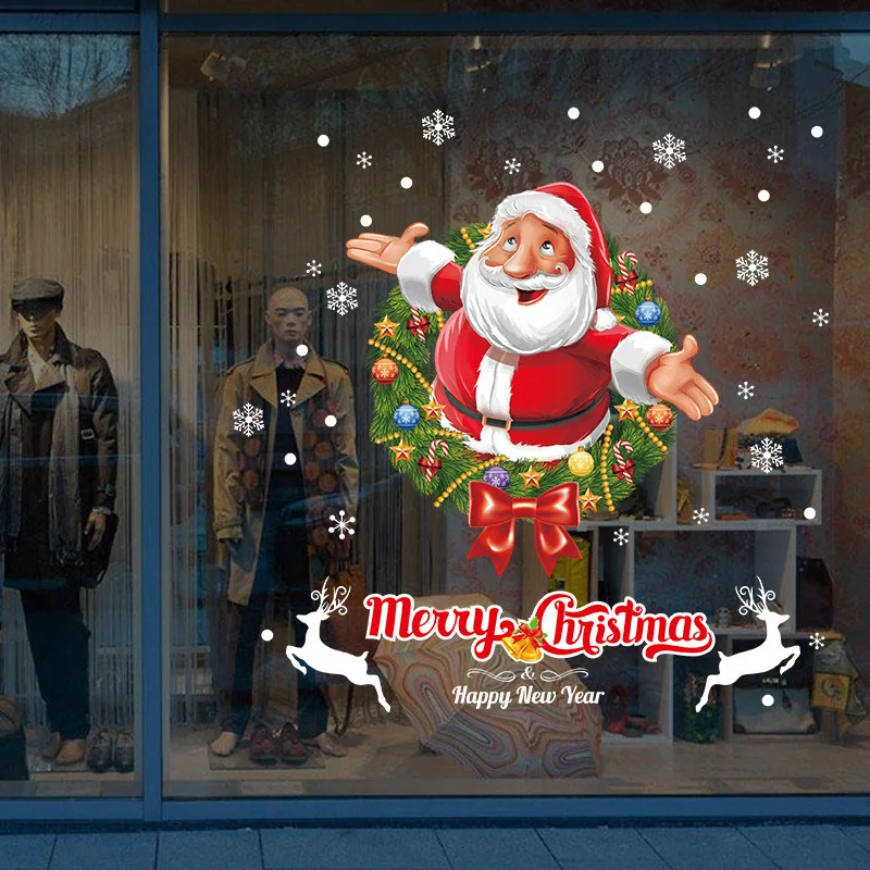 

Holiday wallpaper Santa Claus door Decal glass mall atmosphere layout Wallpaper Christmas Decal