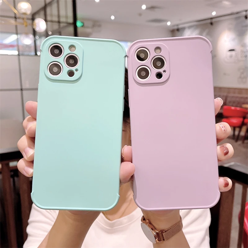 

Solid color Phone Case for Iphone11 12 Pro Max Xr Xsmax 8 7 Plus Shockproof Lens protection Soft Silicone Back Cover Fundas