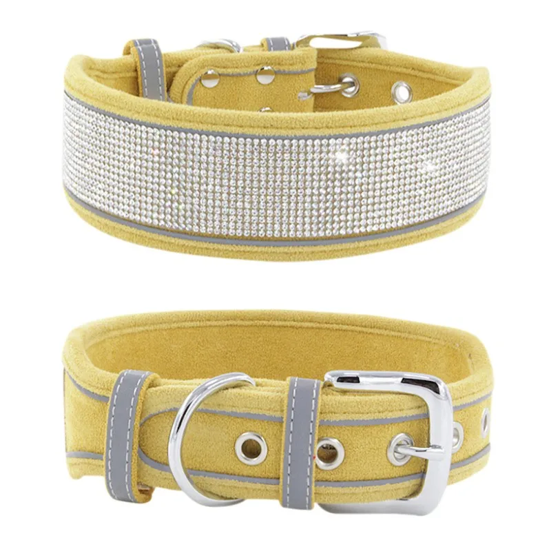 

Pet Reflective Collar Rhinestone Dog Collar For Medium And Large Dogs Suede Reflective Dog Leash Collar Pet Supplies