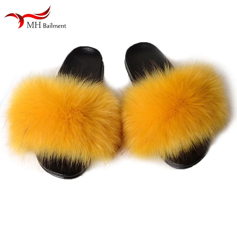 

2021 Ladies Cute Plush Fox Soft Fur Slippers Ladies Imitation Fur Slides Ladies Slippers Non-slip Indoor Slippers