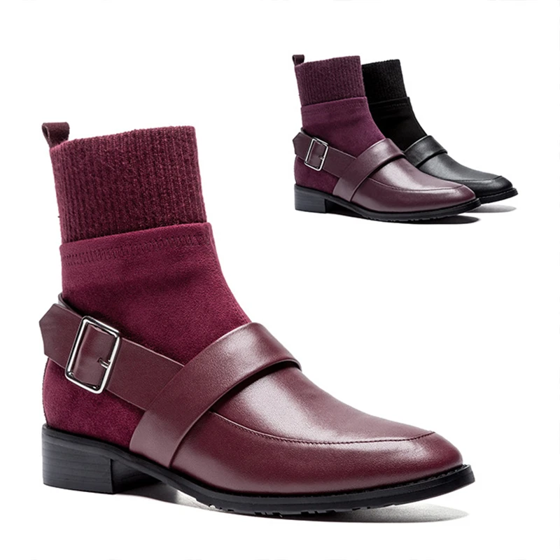 

Genuine Leather Women Motorcycle Boots Woman Autumn Winter Shoes Short Ladies Platform Slip On 2019 New Fashion Free Shipping