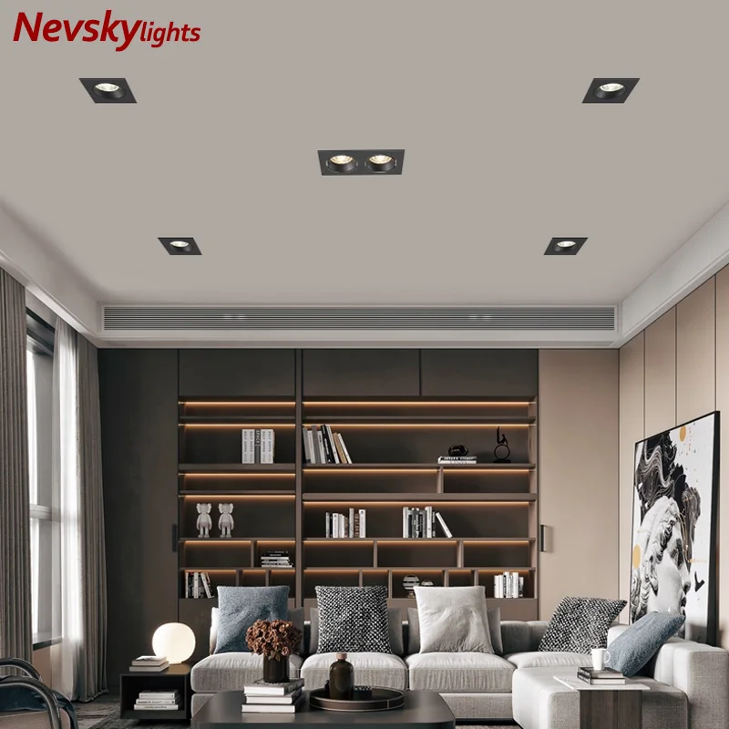 Черный спот встраиваемый тонкий квадратный Светодиодный белый точечный