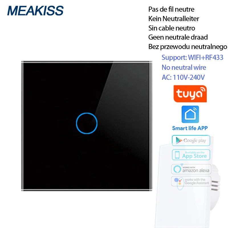 

Wall touch switch wifi network Tuya app Alexa Google voice control No neutral wire installation EU standard sensor light switch