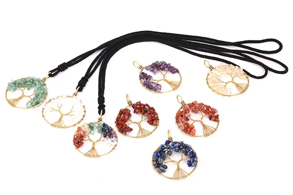 Ожерелье дерево жизни кварцевые чипы Подвеска для женщин кристаллы многоцветный