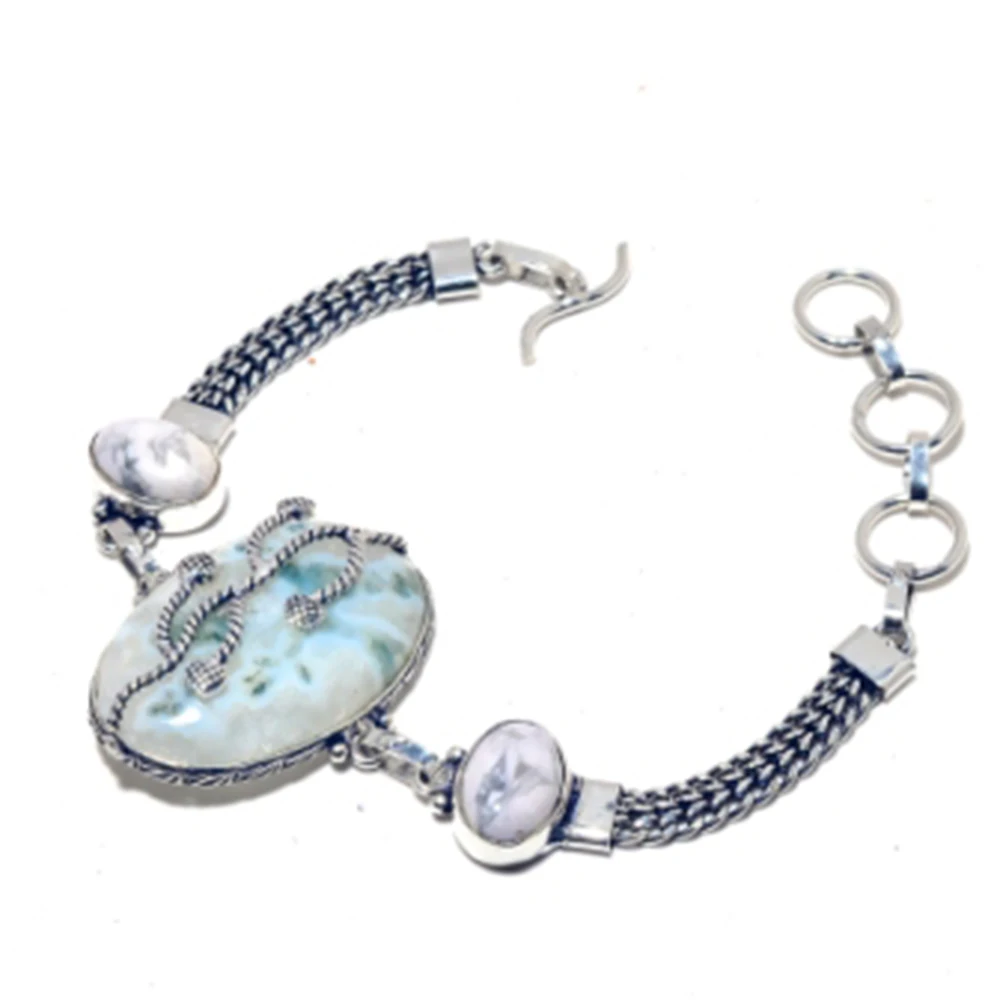 

Moss Agates,Hoiwlite Bracelet Silver Overlay over Copper, 22.5 CM , B4076