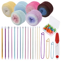 lmdz 1 pcs 6 colors cotton blend soft yarn diy handmade tool set with stick needle scissors sewing accessories for women