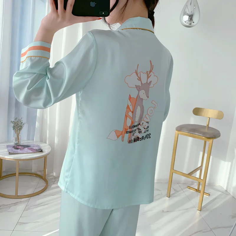 Long Sleeve Pajamas Autumn Trousers Suit Fashion Pyjama Set Large Size Nightwear Home Service House Nightdress Costume Outfit