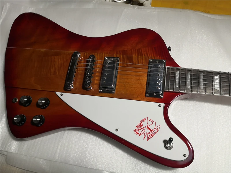 

Chinese guitar factory custom new Natural wood brownish red guitar Firebird electric guitar in stock 62