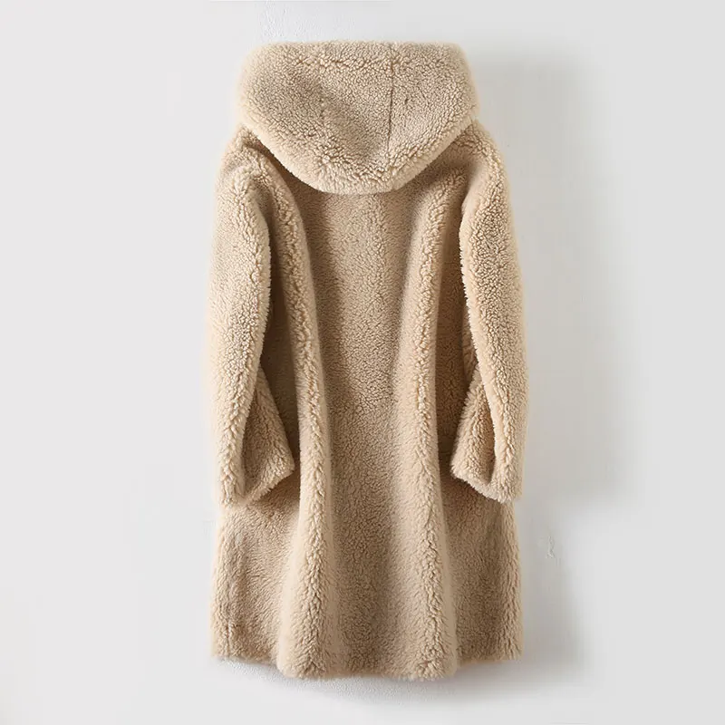Women 2020 Winter New Real Lamb Fur Coat Female Genuine Granular Sheep Shearing Jacket Ladies Casual Warm Hooded Outerwear M148