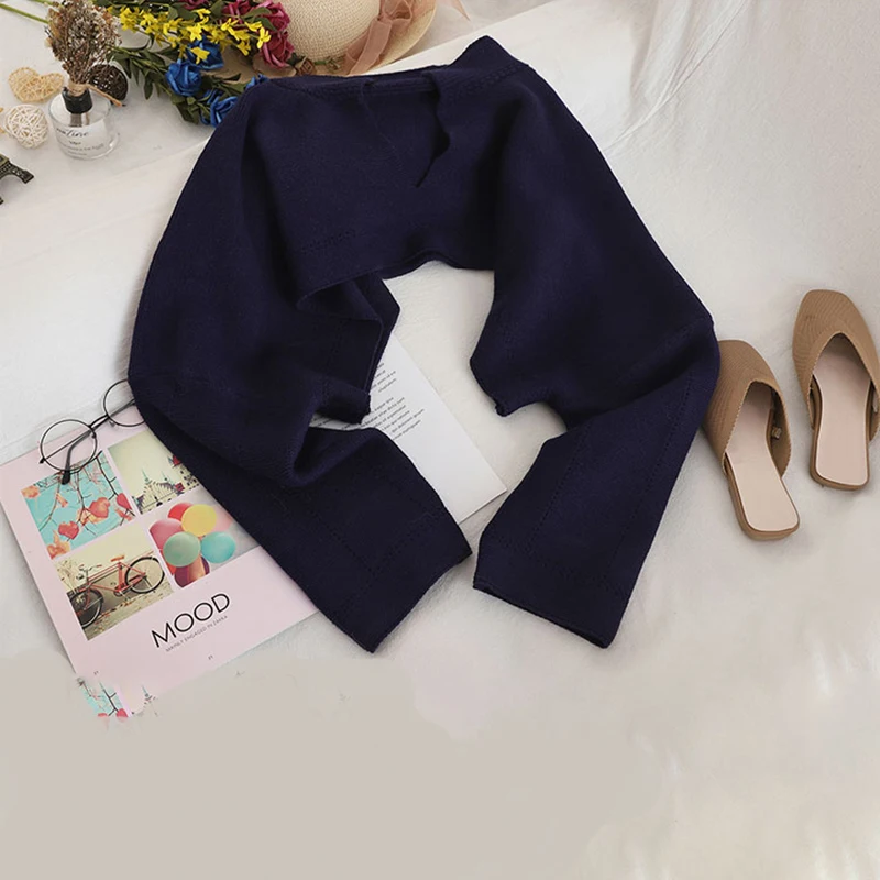 Короткий стильный Однотонный свитер повседневный Женский вязаный с v образным