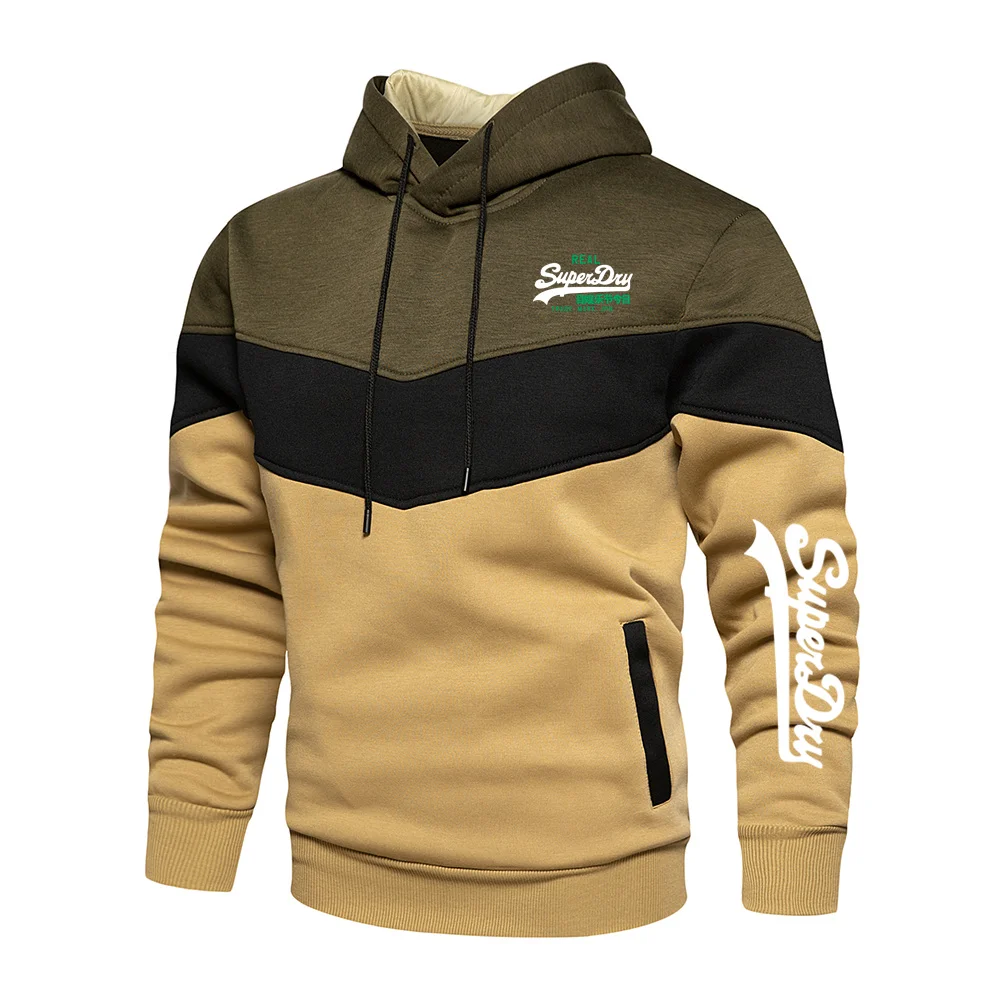 

Autumn New Men Hoodies Sweatshirts Fashion Patchwork Print Male Clothing Loose Plus Fleece Warm Hip Hop Streetwear Casual Hoody