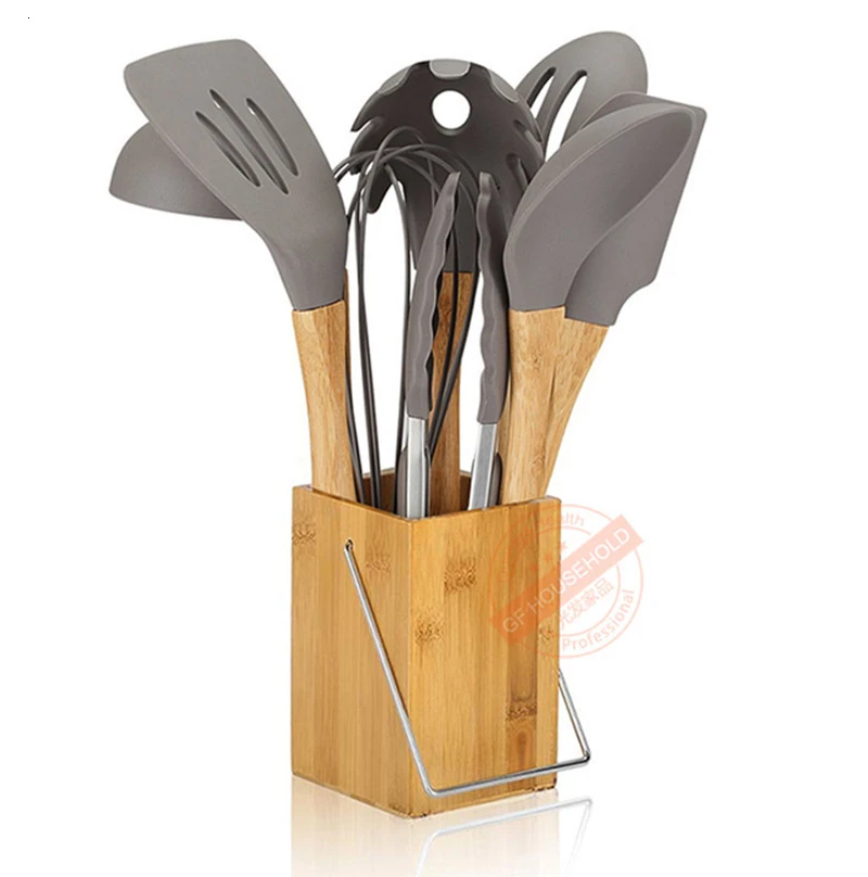 9/11 шт. Деревянные набор для кухни аксессуары Пособия по кухонные принадлежности из силикона с Щипцы Ложка с деревянной ручкой Кухня Силиконовые скребок кухонный набор принадлежностей принадлежности кухонная утварь