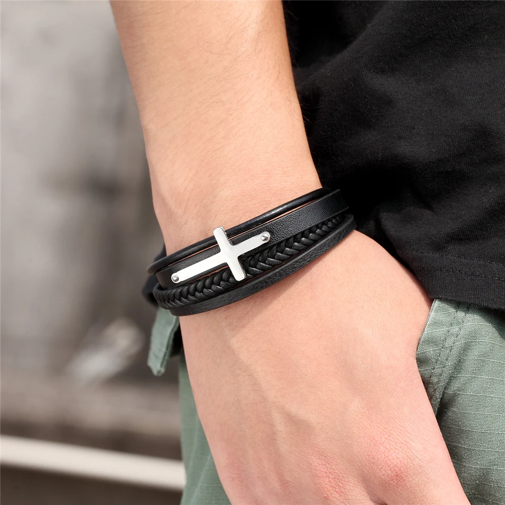 Новый дизайн панк яловка многослойный Шарм Кожаный браслет на запястье мужские