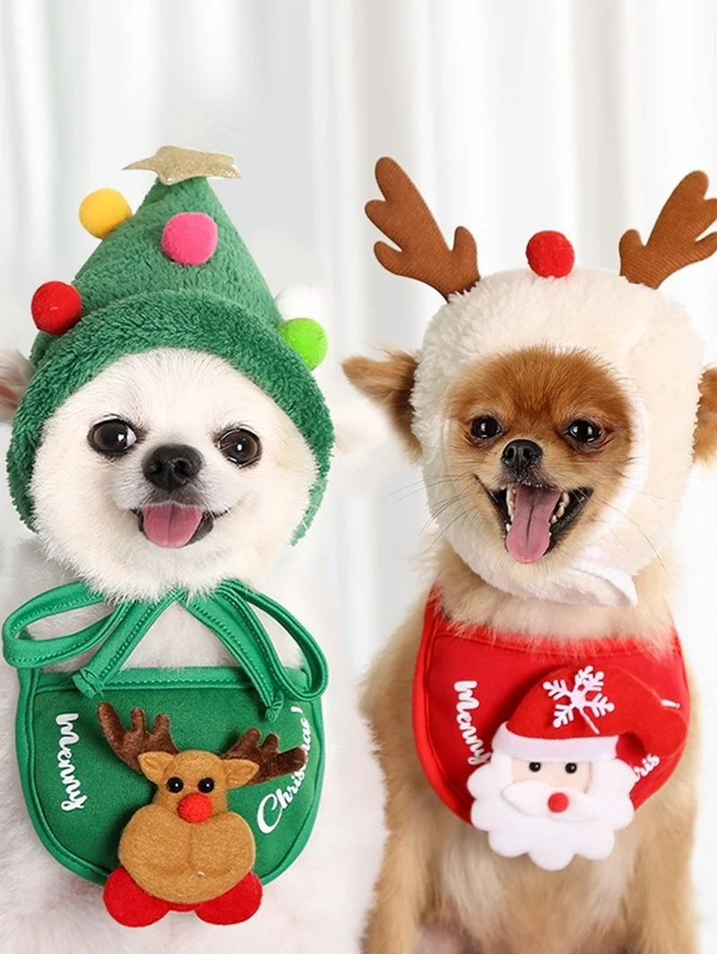 

Рождественская шапка для собак, кошек, слюнявчик, нагрудник, плюшевый, французский бульдог, Hiromi, осенне-зимняя одежда, одежда, наряды