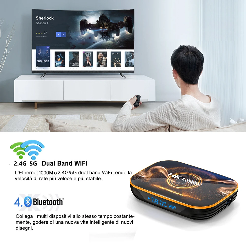 2020 Android 10 части ТВ коробка HK1 Rbox 4 Гб Оперативная память 64GB с двумя камерами