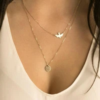 fashion round sequin multilayer pendant necklace metal simple and peace dove design geometric chain ladies party accessories