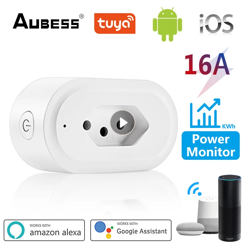 

Aubess Tuya Wifi BR Smart Plug 16A Smart Socket Power Monitor Smart Life APP Remote Voice Control Work With Alexa Google Home