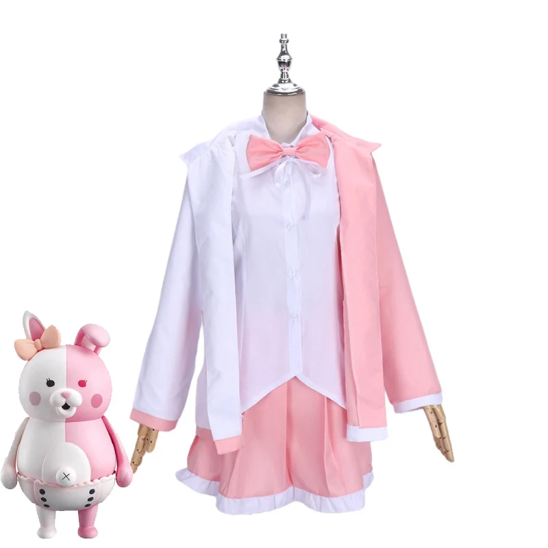 

Костюм для косплея по мотивам аниме «данганронпа 2», костюм розового кролика, медведя, пальто для девочек, юбка, Униформа, карнавальные наряд...