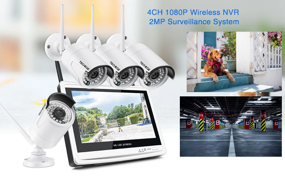 Techege 4CH беспроводной 1080P NVR комплект HD 1" ЖК-монитор 4CH wifi NVR безопасность 2MP аудио wifi камера CCTV камера система приложение дистанционное управление