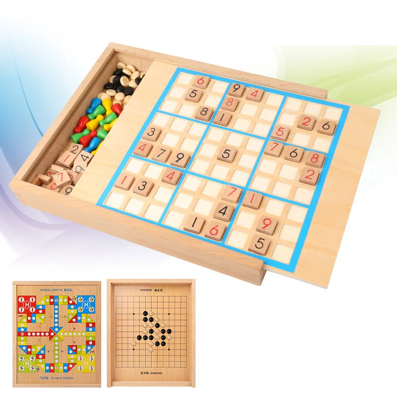 Деревянный ящик Sudoku игра игрушки Летающие шахматы интеллектуальные игрушки Дети Раннее изучение математики Игрушки для раннего обучения