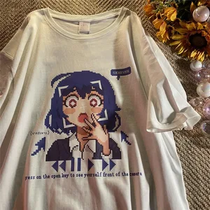 Mosaic Anime Creative Women's T-shirt Party Day Casual T-shirt Anime Female T Shirts Harajuku Short  in India