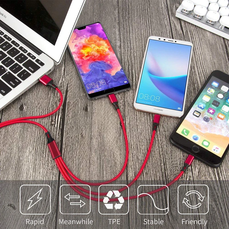 Линия передачи данных 3 в 1 кабель для iphone и Android Type-c мобильный телефон