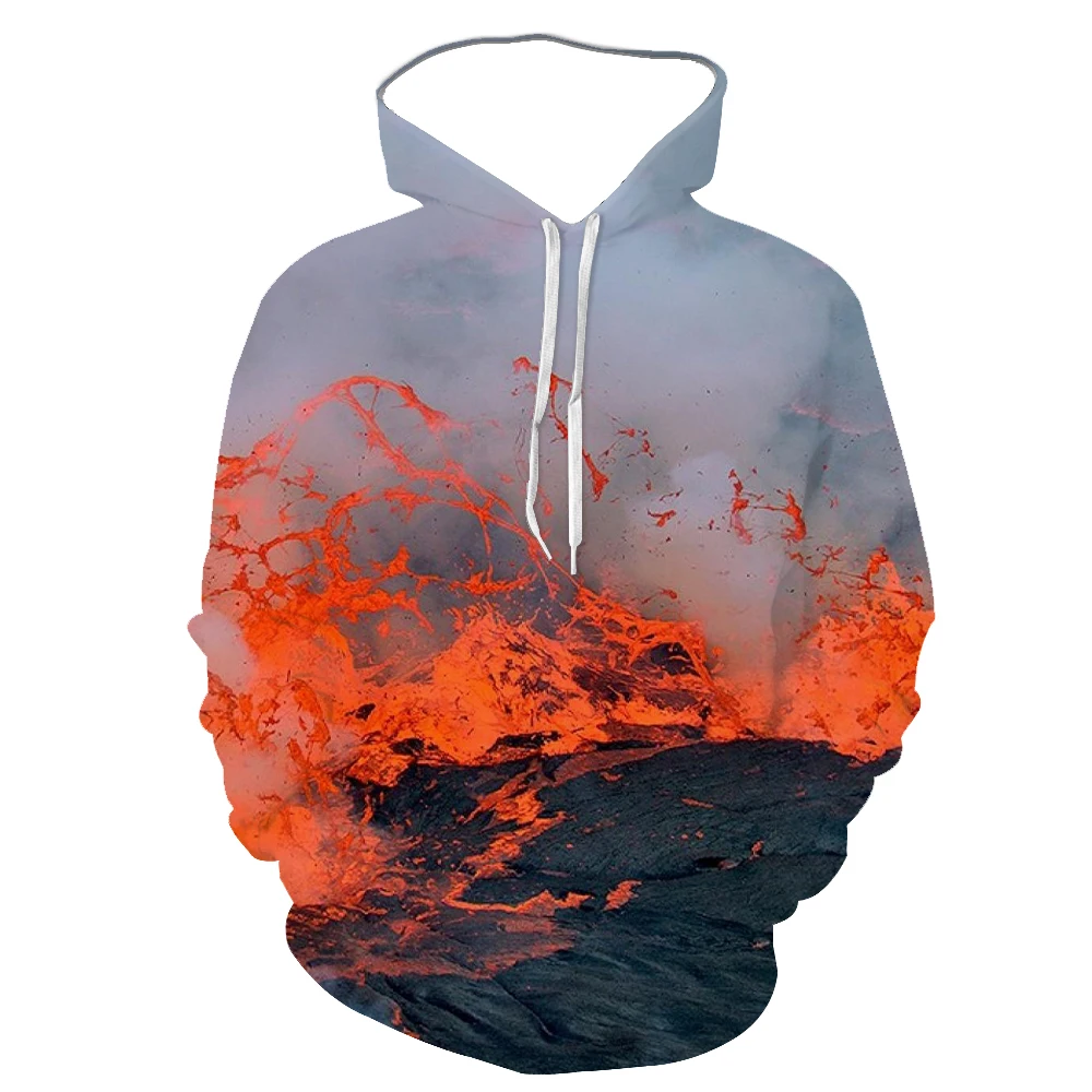 

3d Creative Men's Volcanic Eruption Lava Spring and Autumn New Printed Hoodie European and American Trend Sports Baseball Shirt