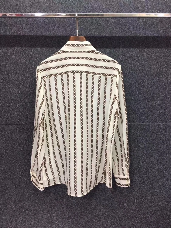 

2021 early spring new women's lapel chain picture color matching decoration long-sleeved all-match shirt 101