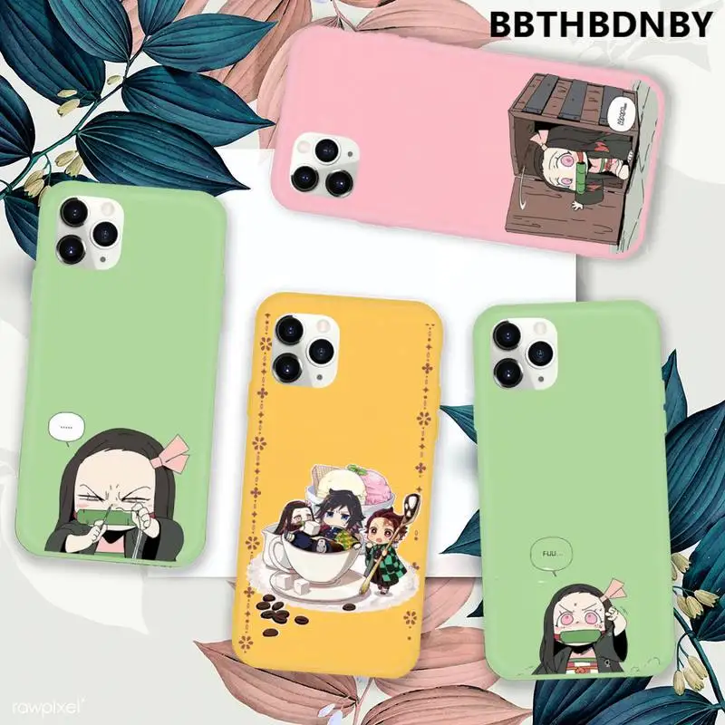 

cute Demon Slayer Phone Case Green Candy Color for iPhone 11 12 13 mini pro XS MAX 8 7 6 6S Plus X SE 2020 XR