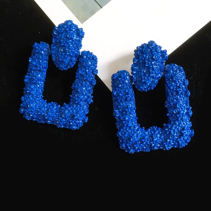 

Blue Handmade Crystal Acrylic Lace Earrings European And American Geometric Beaded Earrings 2021 Fashion Jewelry For Women