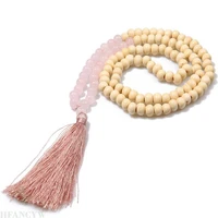 8mm 108white sandalwood pink crystal gemstone mala necklace spirituality gemstone cuff energy monk handmade reiki pray fancy