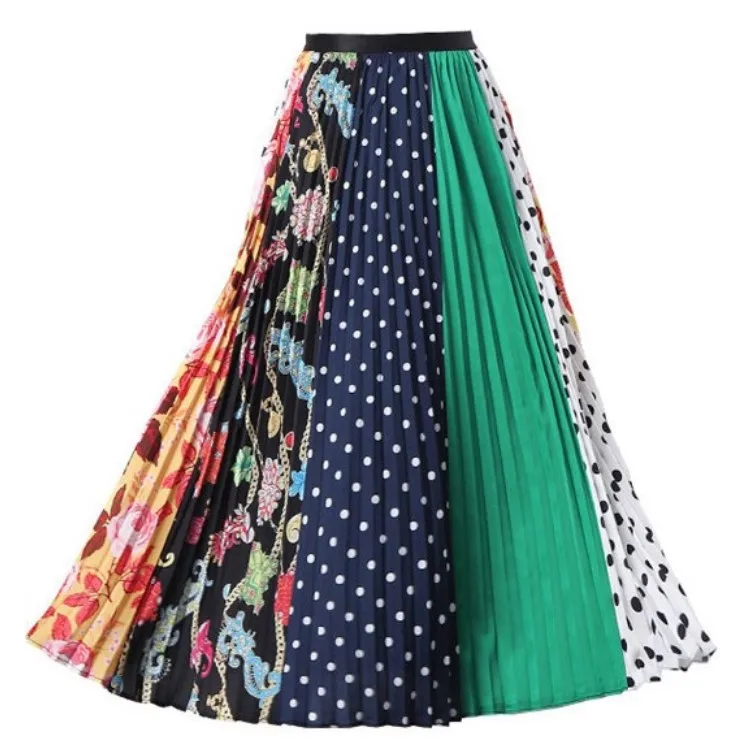 LAUZUOLA Spring Autumn Printed Cartoon Skirt Midi High Street Party Holidays High Elastic Quality Long Pleated Skirts Womens - Цвет: 013