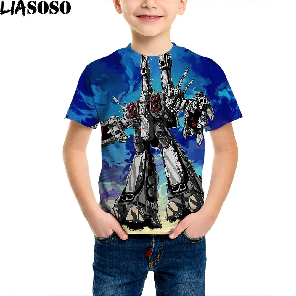 

LIASOSO 3D Anime Macross Print T-shirt Harajuku Sci-Fi Mecha Fighter Casual Tee New Vintage Trendy Oversized Men's Women's Tops